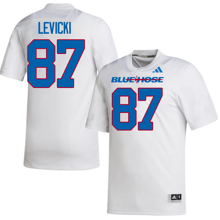 Presbyterian Blue Hose #87 Nathan Levicki College Football Jerseys,Uniforms-White